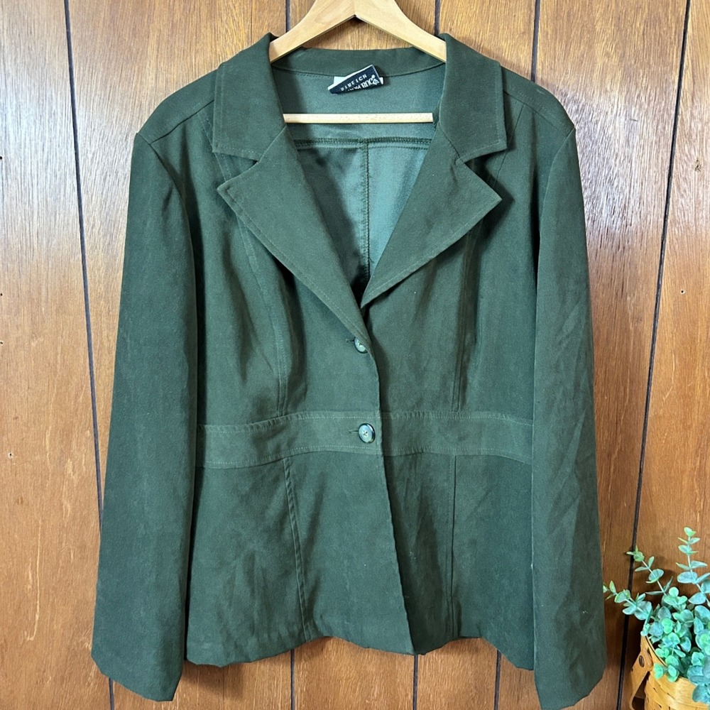 Vintage 90's Fashion Bug Stretch Blazer Jacket Green Two Button Womens Plus Size